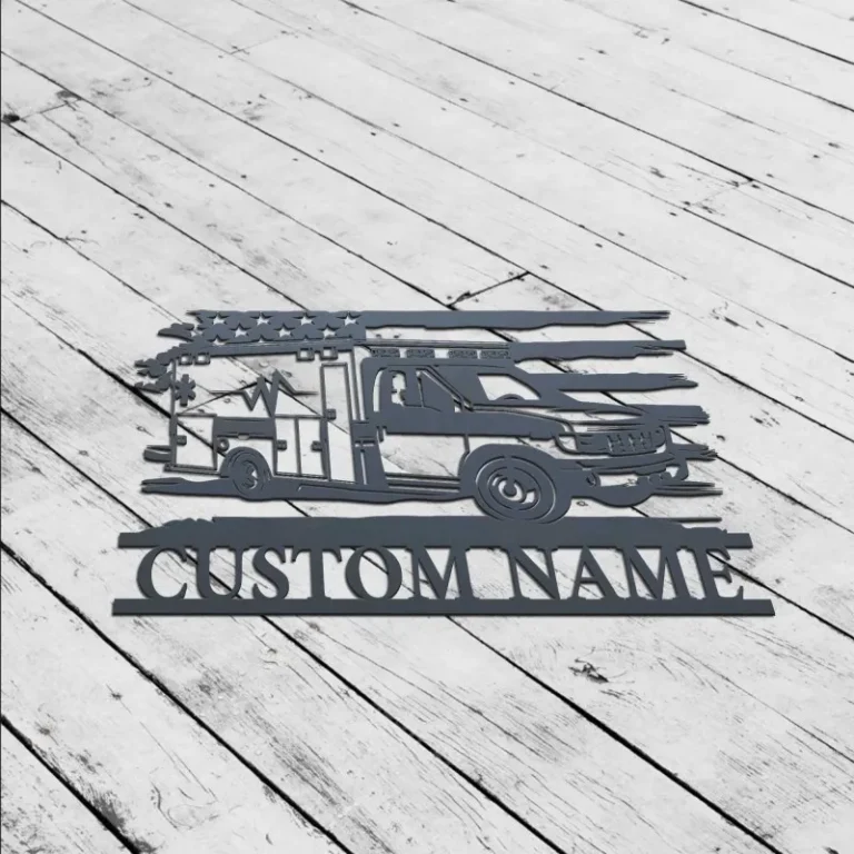 Custom Ems Rescue Squad Truck Driver Flag Metal Wall Art Personalized Emergency Ambulance Paramedics Name Sign Home Decor Truck Driver