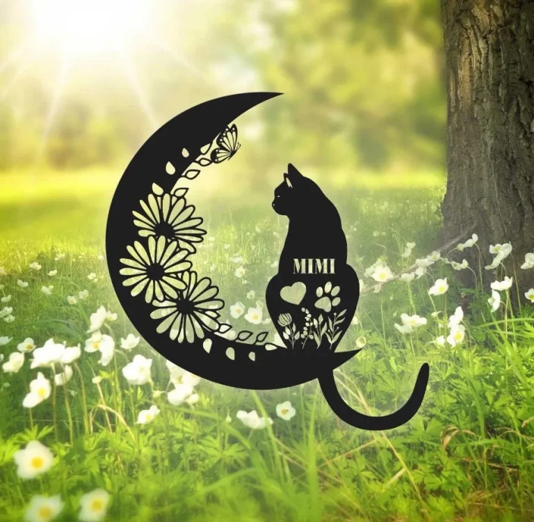 Cat And Moon Metal Wall Art, Cat Wall Decor, Cat Lover Gift, Animal Decor, Home Decor, Housewarming Gift, Cat Gift Sign, Cat On Moon