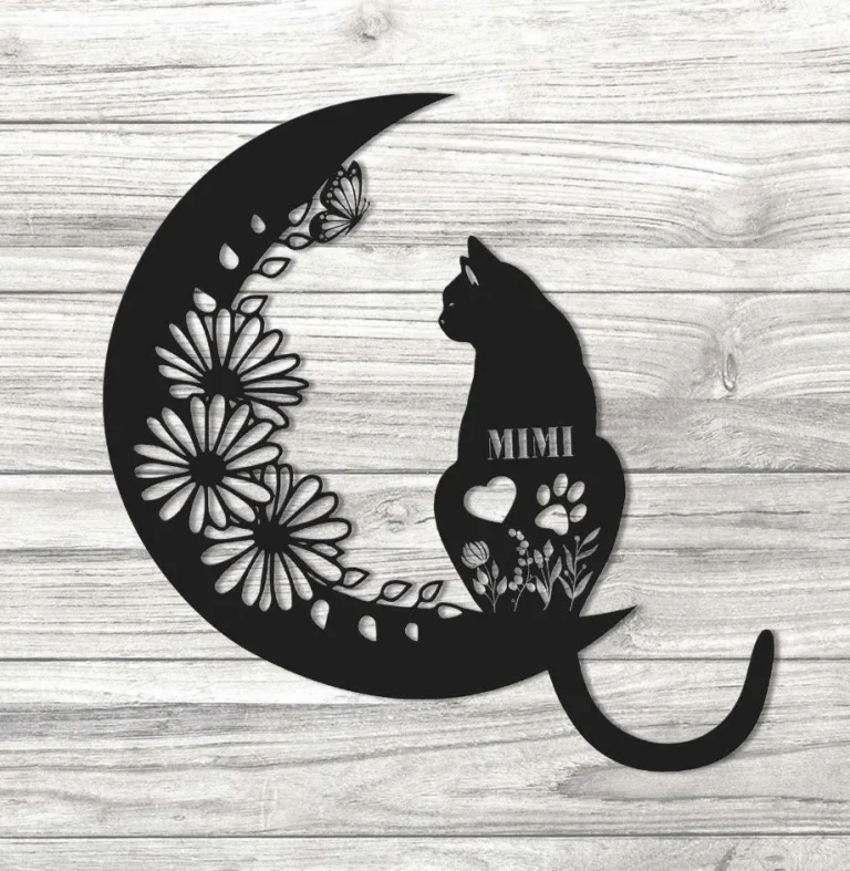 Cat And Moon Metal Wall Art, Cat Wall Decor, Cat Lover Gift, Animal Decor, Home Decor, Housewarming Gift, Cat Gift Sign, Cat On Moon