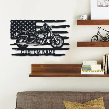 Personalized Us Flag Motorcycle Metal Sign, Motorbike Metal Art, Metal Garage Sign, Men Cave Sign, Fathers Gift, Motorcross Metal Sign