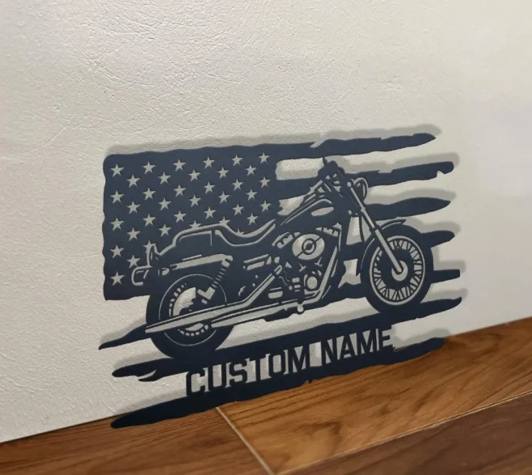 Personalized Us Flag Motorcycle Metal Sign, Motorbike Metal Art, Metal Garage Sign, Men Cave Sign, Fathers Gift, Motorcross Metal Sign