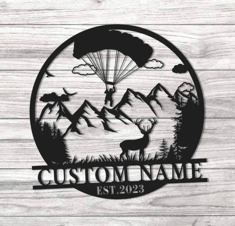 Custom Parachuting Skydiving Metal Sign, Parachuting Skydiving Monogram Metal Sign, Skydiving Wall Hanging For Decoration, Parachuting Sign