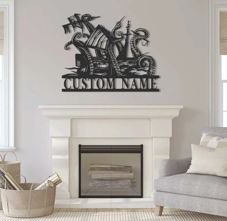 il_fullxfull.5188274507_3okv.webp Custom Ship Octopus Tentacles Metal Wall Art Personalized Kraken Octopus Name Sign Home Decor Ocean Sea Monster Decoration Gift Octopus Sign