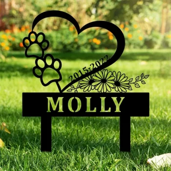 Custom Heart With Dog Paws Memorial Garden Stake, Personalized Dog Name Yard Decor, Garden Stake Pet Memorial Marker, Dog Memorial Stake Sign