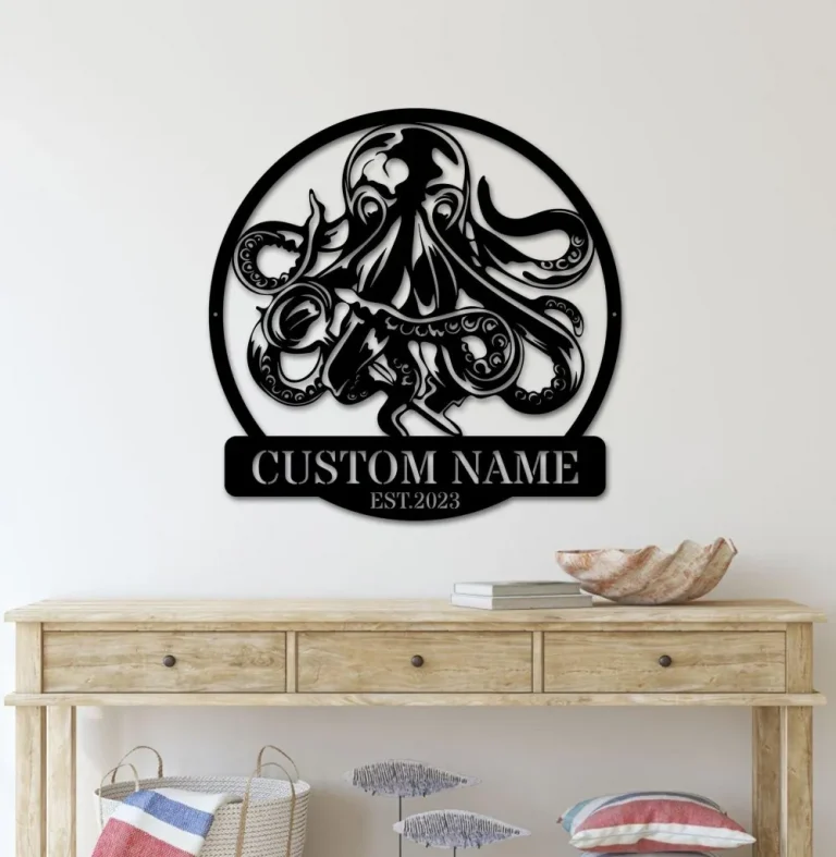 Personalized Octopus Metal Sign, Custom Octopus Name Sign, Octopus Metal Wall Art, Octopus Beach Home Decor, Octopus Sea Life Wall Decor