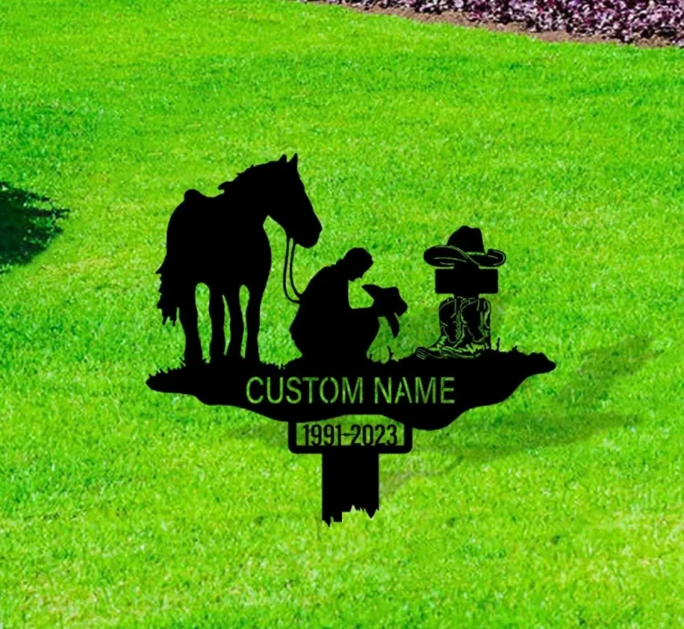 Custom Cowboy Memorial Stake, Cowboy Boot Hat With Wings, Cowboy Sympathy Gift, Memorial Plaque, Country Western Theme Grave Plaque, Cowboy