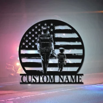 Custom Us Police Dad And Daughter Metal Wall Art, Personalized Policeman Name Decor Hanging For Home, Police Gift, Us Police Dad And Son Gift