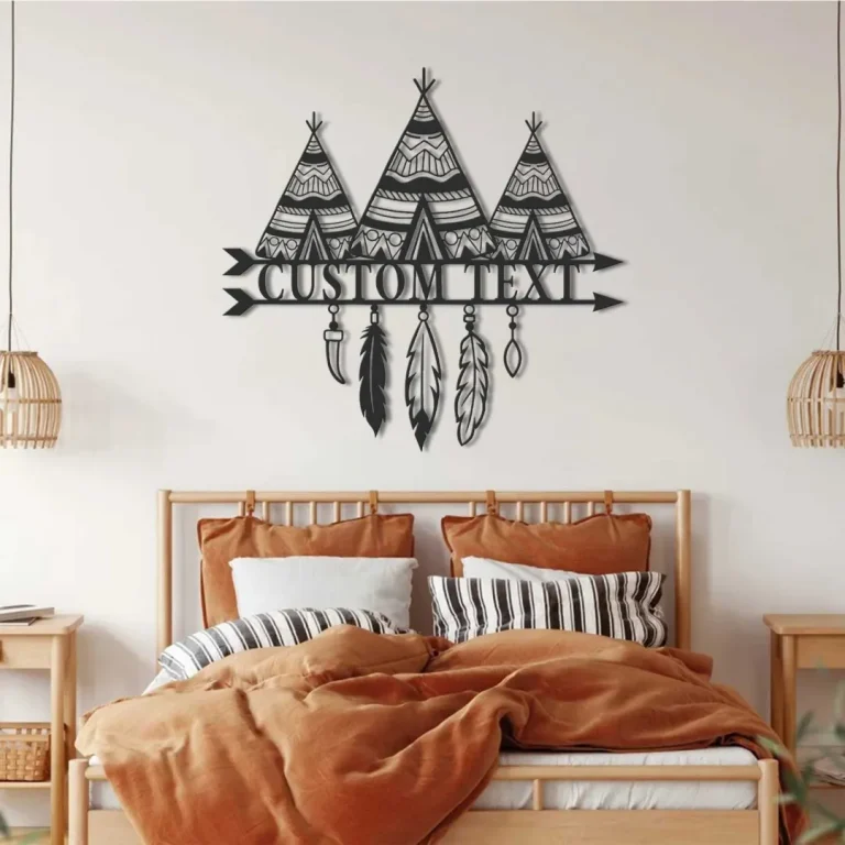 Custom Native American Teepee Metal Wall Art, Camping Housewarming, Native American Teepee Sign, Personalized Indian Name Sign Home Decor