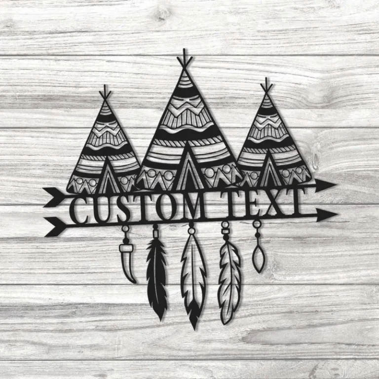 Custom Native American Teepee Metal Wall Art, Camping Housewarming, Native American Teepee Sign, Personalized Indian Name Sign Home Decor