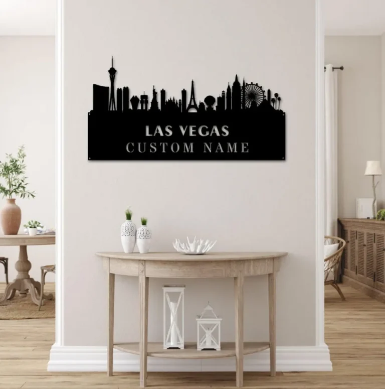 Custom Las Vegas Skyline Metal Sign, Las Vegas Scene Decor Nevada Home Cityscape Name Sign, Home Decor, Born In Las Vegas, Housewarming Gift
