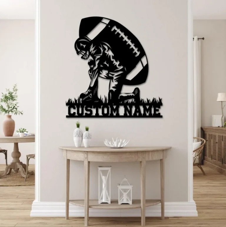 Custom Us Football Player Name Sign, Personalized Football Player Metal Wall Art, Decoration For Room, Football Metal Decor, Football Sign