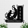 Personalized Black Cat On The Moon House Number Metal Wall Art, Personalized Address Sign Home Decor, Address Number Sign, Cat Lover Gift