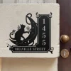 Personalized Black Cat On The Moon House Number Metal Wall Art, Personalized Address Sign Home Decor, Address Number Sign, Cat Lover Gift