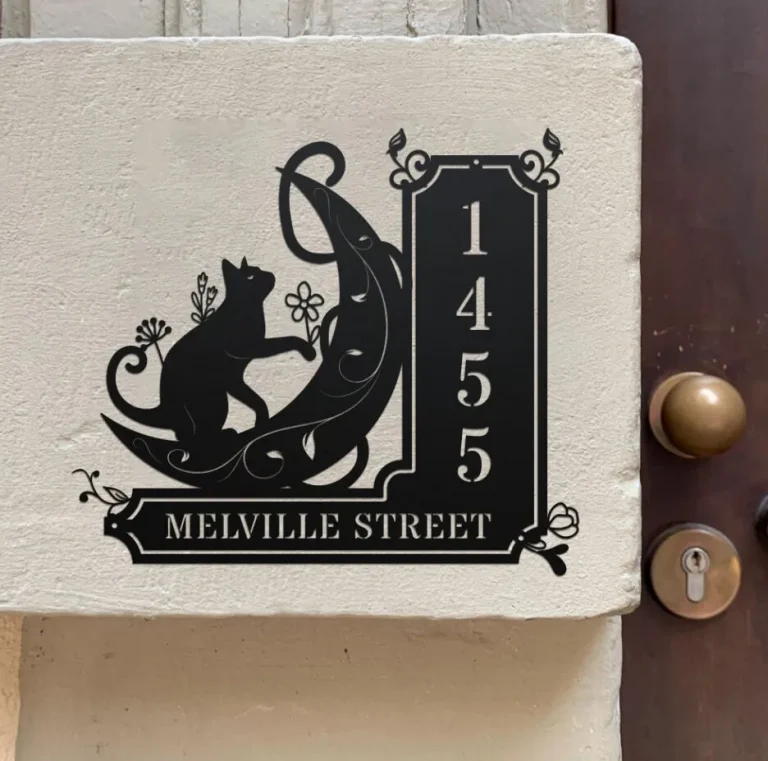 Personalized Black Cat On The Moon House Number Metal Wall Art, Personalized Address Sign Home Decor, Address Number Sign, Cat Lover Gift