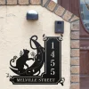 Personalized Black Cat On The Moon House Number Metal Wall Art, Personalized Address Sign Home Decor, Address Number Sign, Cat Lover Gift