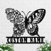 Custom Butterfly Wall Art, Butterfly Metal Sign, Butterfly Floral Sign, Garden Decor, Personalized Sign Name, Indoor Decor, Room Decoration
