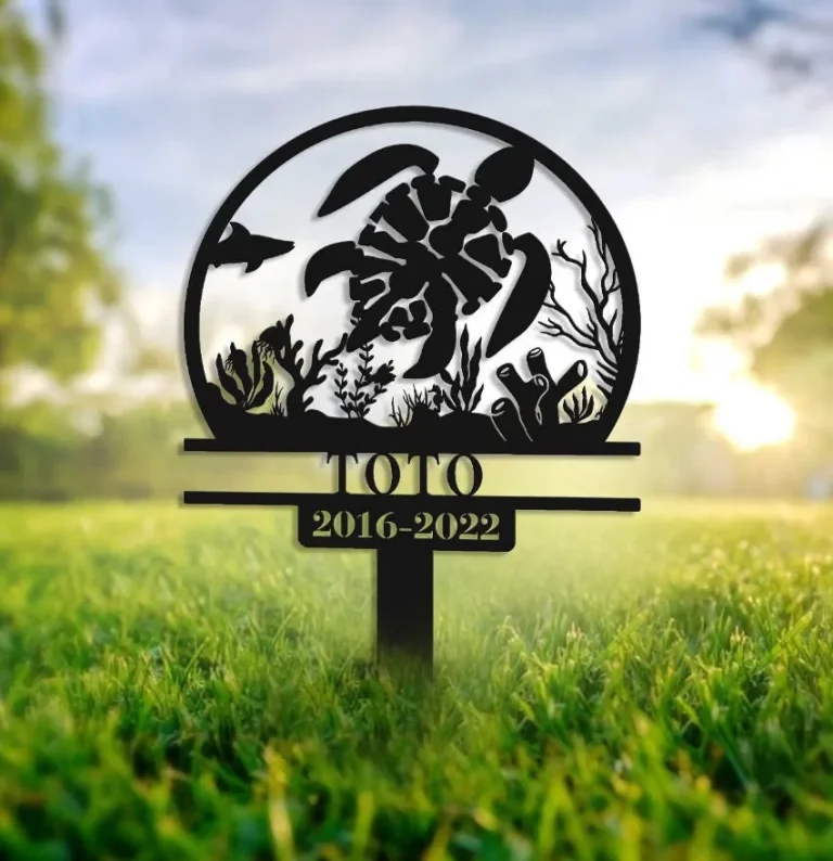 Personalized Turtle Memorial Stake, Remembrance Stake, Garden Decor, Floral Tortoise, Metal Stake, Tortoise Loss, Sympathy Sign, Grave Marker