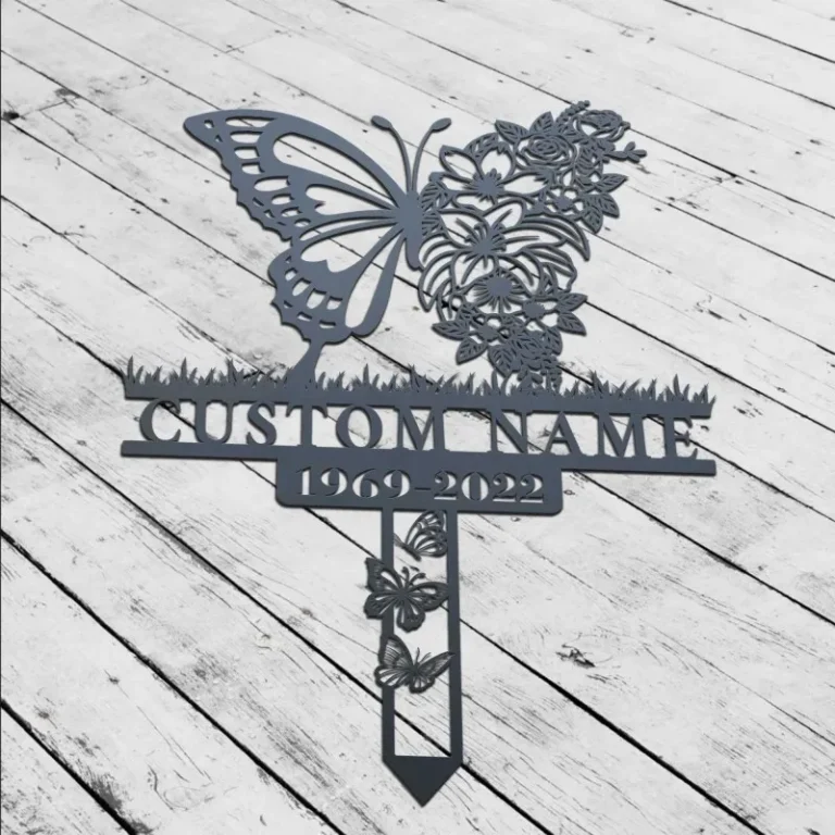 Custom Butterflies Memorial Stake, Garden Decor, In Loving Memory, Butterflies And Flower, Metal Stake, Sympathy Sign, Grave Marker