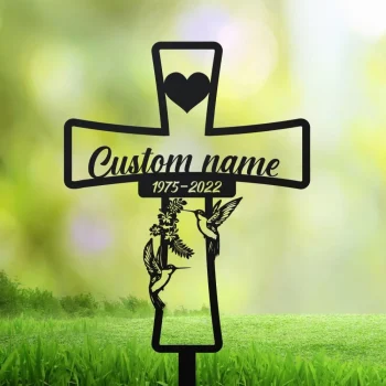 Custom Bird Memorial Cross Stake, Grave Marker, Memorial Stake For Outdoor, Memorial Bird Cross Stake, Hummingbird, Custom Grave Marker