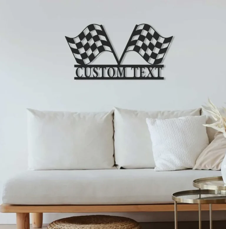 Racing Flag Sign, Custom Start Finish Racing Flag Metal Wall Art, Personalized Race Checkered Flag Name Sign Home Decor, Ideal Home Decor