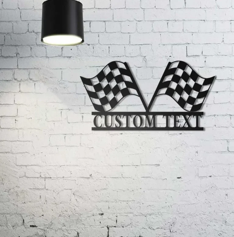 Racing Flag Sign, Custom Start Finish Racing Flag Metal Wall Art, Personalized Race Checkered Flag Name Sign Home Decor, Ideal Home Decor