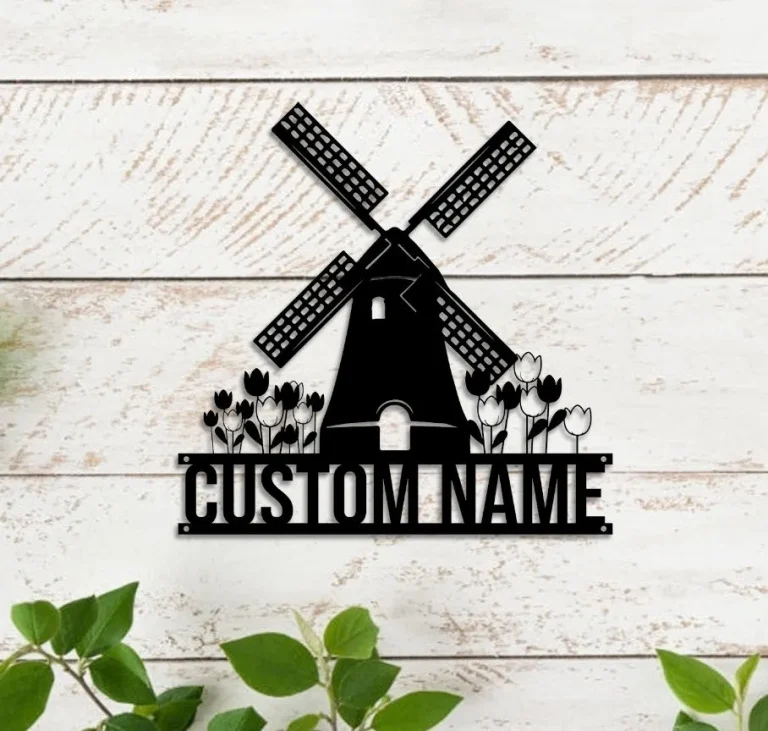 Custom Windmill Metal Sign, Farmhouse Decor, Outdoor Decor, Patio Sign, Gift For Farmer, Windmill Wall Art, Wildmill Tulip Flowers Wall Decor