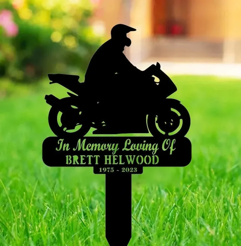 Custom Memorial Sign For Biker, Personalized Biker Memorial Metal Yard Sign, Motorcycle Grave Marker With Stake, Biker Name Sign, Garden Stake