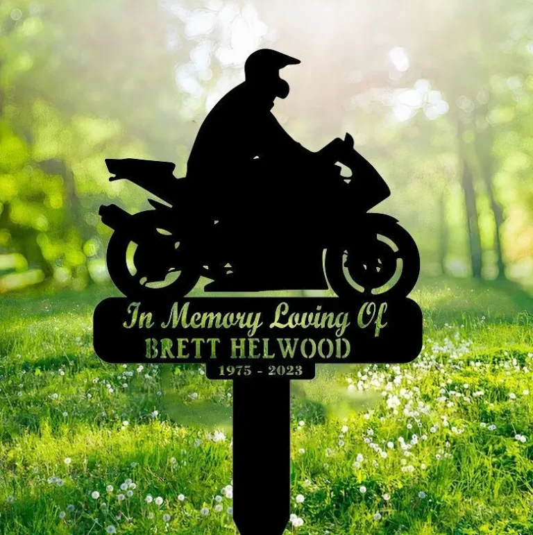 Custom Memorial Sign For Biker, Personalized Biker Memorial Metal Yard Sign, Motorcycle Grave Marker With Stake, Biker Name Sign, Garden Stake