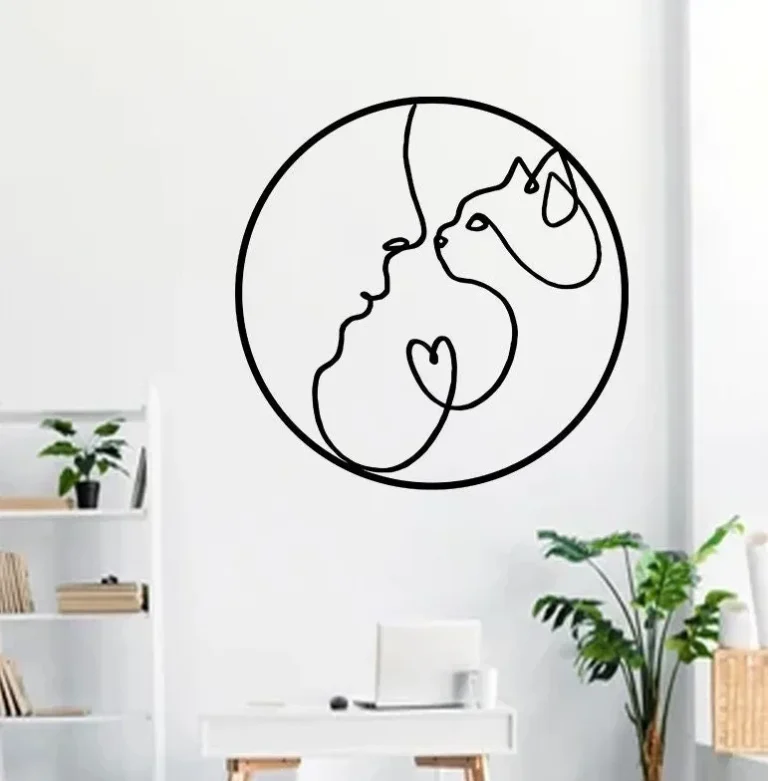 Cat Metal Wall Art, Love Cat Sign, Cute Cats Line Art, Cat Metal Decor, Cat And Human Sign, Cat Lover Mom Gift, Outdoor Garden Decor, Home Decor