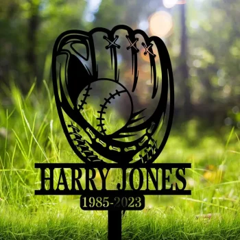 Custom Baseball Gloves Memorial Stake, Baseball Metal Stake, Baseball Player Name Sign, Sympathy Sign, Grave Marker, Remembrance Stake