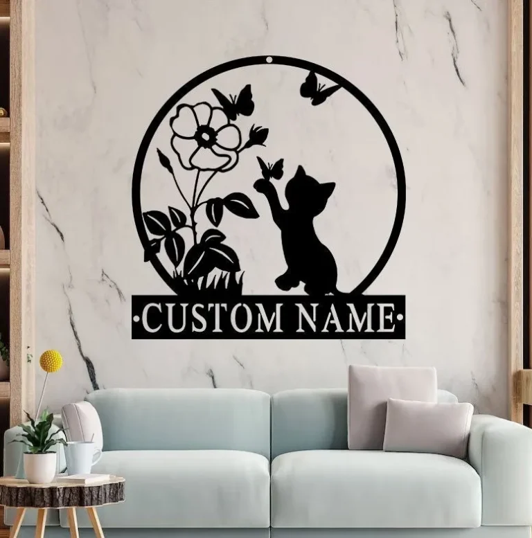 Custom Cat Metal Sign, Pet Loss, Cat Memorial Sign, Cat Wall Art, Cat Name Sign, Cat Wall Hanger, Cat In Garden Sign, Garden Decor, Cat Lover Gift