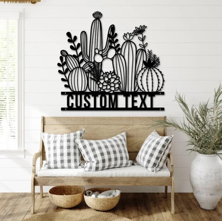 Cactus Metal Sign, Cactus Wall Art, Cactus Wall Decor, Front Door Decor, Cactus Garden Sign, Steel Cactus Art, Metal Cactus Sign, Cactus Monogram
