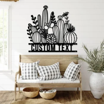 Cactus Metal Sign, Cactus Wall Art, Cactus Wall Decor, Front Door Decor, Cactus Garden Sign, Steel Cactus Art, Metal Cactus Sign, Cactus Monogram