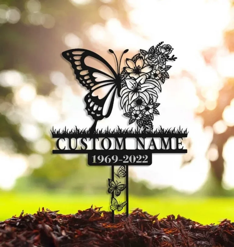 Custom Butterflies Memorial Stake, Garden Decor, In Loving Memory, Butterflies And Flower, Metal Stake, Sympathy Sign, Grave Marker