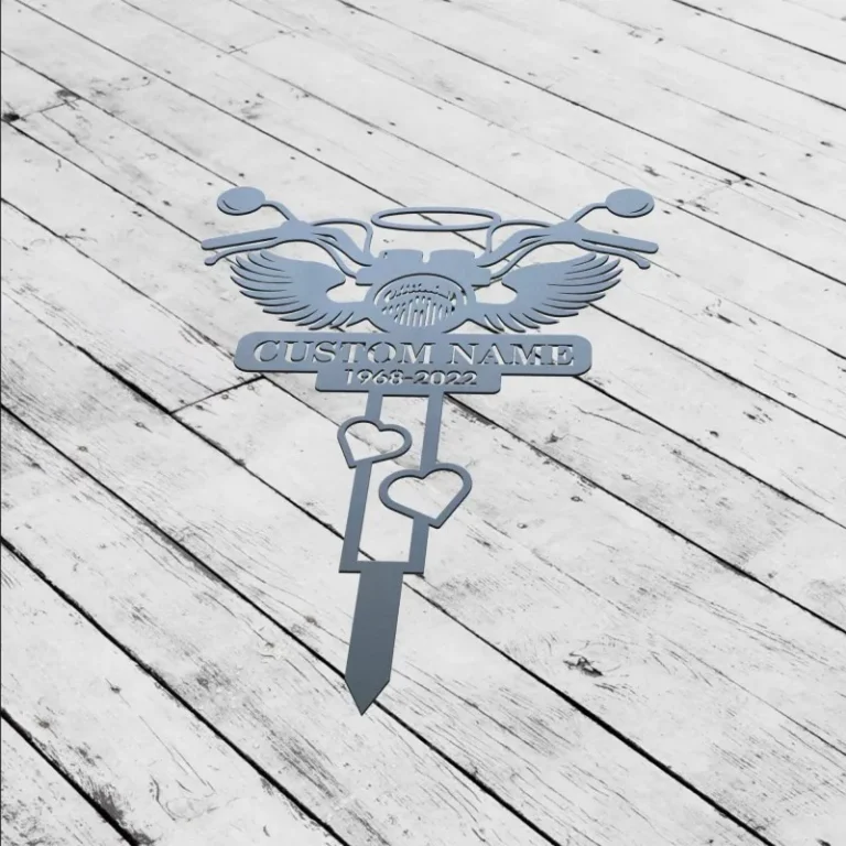 Motorcycle Memorial Plaque Stake, Biker Memorial Cross For Grave, Biker Sympathy Gift, Personalized Memorial Garve Maker, Grave Marker Human