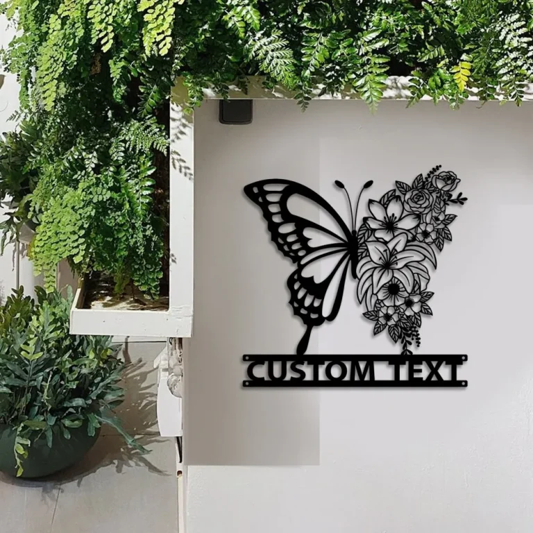 Butterfly Floral Sign, Custom Butterfly Wall Art, Butterfly Metal Sign, Garden Decor, Personalized Sign Name, Indoor Decor, Room Decoration