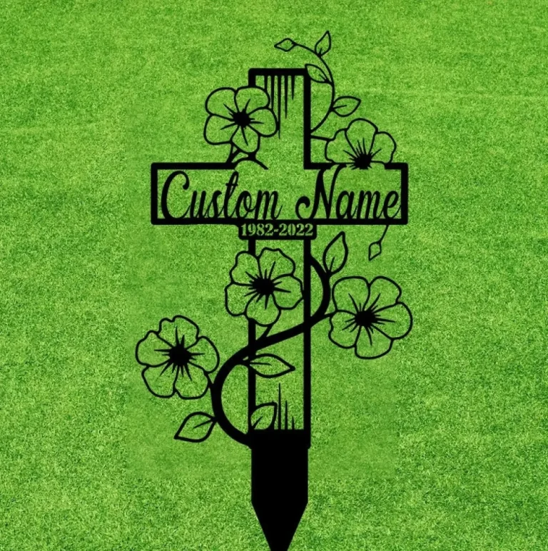 Cross Memorial Metal Stake Custom, Floral Cross Grave Marker, Sympathy Grave Stake, Loss Of Loved Ones Remembrance Bereavement Grave Markers
