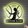 Personalized Softball Swing Metal Wall Art With Led Lights, Custom Softball Name Sign, Softball Lover Sign Decoration For Living Room