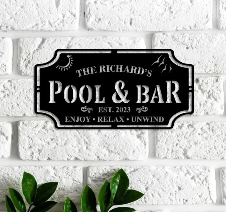 Custom Pool & Patio Sign Backyard Bar And Grill Pool Deck Last Name Sign, Swimming Pool Decor, Backyard Pool Decor, Pool Sign Beach House Sign