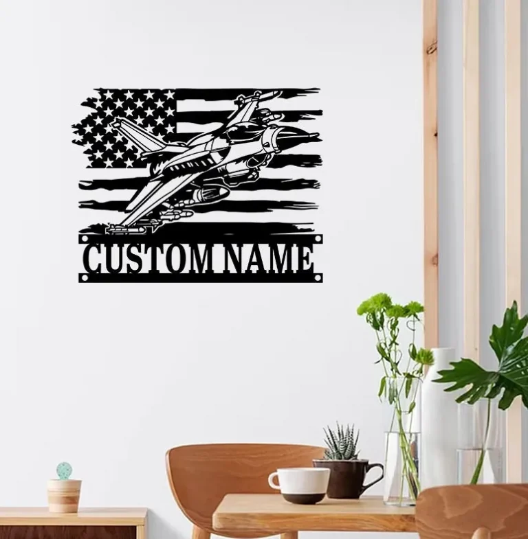 Custom Us Flag Airplane Metal Wall Art Personalized Pilot Name Sign Home Decor Aircraft Hangar Decoration Airforce Housewarming Xmas Gifts