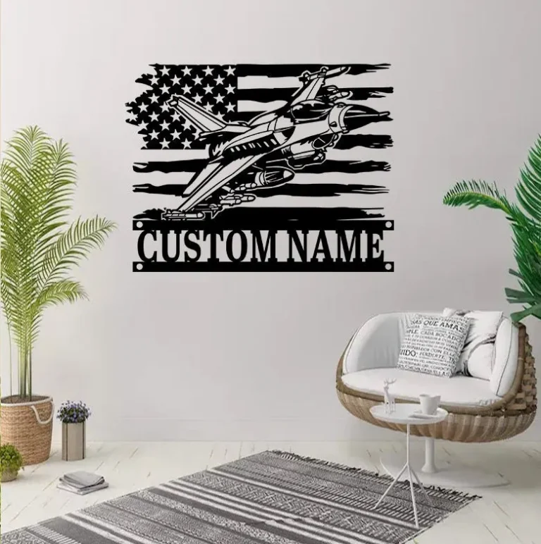 Custom Us Flag Airplane Metal Wall Art Personalized Pilot Name Sign Home Decor Aircraft Hangar Decoration Airforce Housewarming Xmas Gifts
