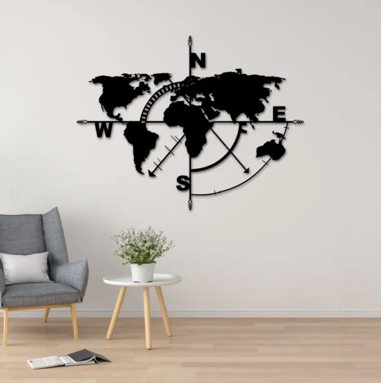 World Map Metal Wall Art, World Map Compass Metal Home Decor, World Map Office Decoration, Wall Hanging, Birthday Gift, Traveler Lover Gifts