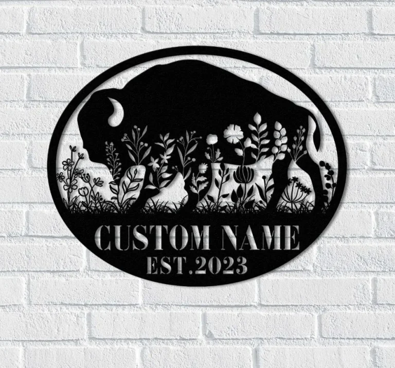 Bison Wildflower Farmhouse Metal Wall Art Bison Farm Floral Buffalo Farm Sign Home Decor Heifer Cow Barn Decoration Housewarming Birthday