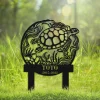 Turtle Memorial Stake, Custom Floral Turtle Garden Stake, Turtle Lover Gift, Personalized Turtle Metal Yard Stake, Turtle Address Sign For Yard