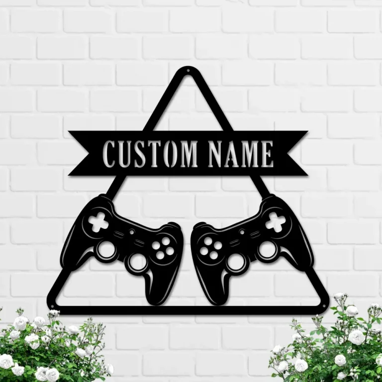 Custom Gamer Room Sign, Personalized Game Controllers Metal Wall Art, Game Controllers Christmas Gift, Gift For Gamer Boyfriend Husband Gifts