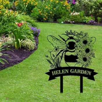 Personalized Honeybee Garden Stakes Decor, Garden Name Sign, Custom Bee Garden Sign, Garden Gift, Bee Decor For Farm Gifts, Metal Yard Art