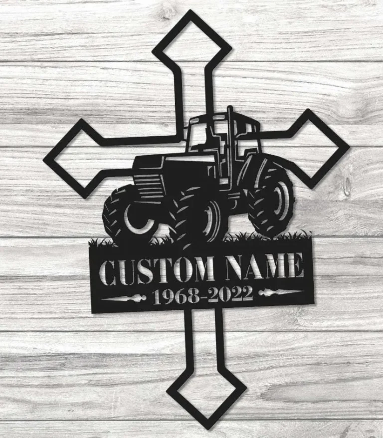 Custom Farmer Memorial Cross, Tractor Garden Stake Metal Yard Art, Grave Marker Cemetery Decor, Farmer Dad Memorial Gift, Farmer Gift