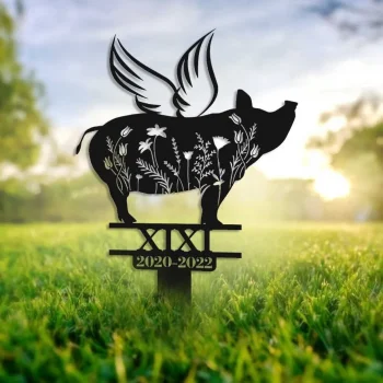 Custom Pig Memorial Stake, Garden Decor, Pig With Wings, Metal Stake, Pig Loss, Sympathy Sign, Pet Grave Marker, Remembrance Stake