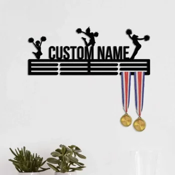 Cheerleader Custom Name Medal Hanger Monogram Cheerleading, Cheer, Cheerleader - 12 Rungs For Medals & Ribbons, Medal Display, Cheerleader Gift