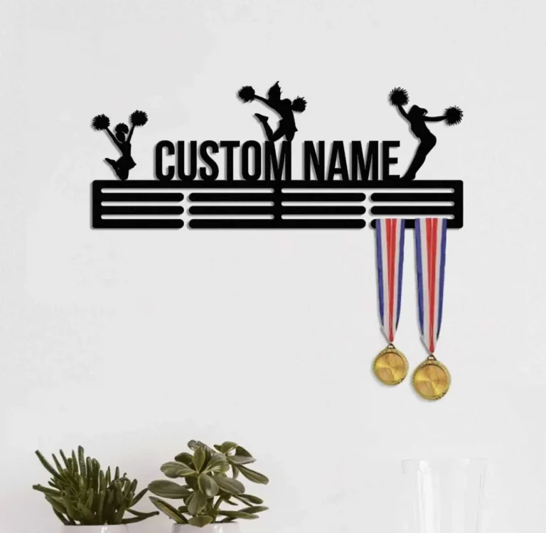 Cheerleader Custom Name Medal Hanger Monogram Cheerleading, Cheer, Cheerleader - 12 Rungs For Medals & Ribbons, Medal Display, Cheerleader Gift